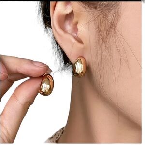 Gold wide Hoop Small Drop Style Earrings